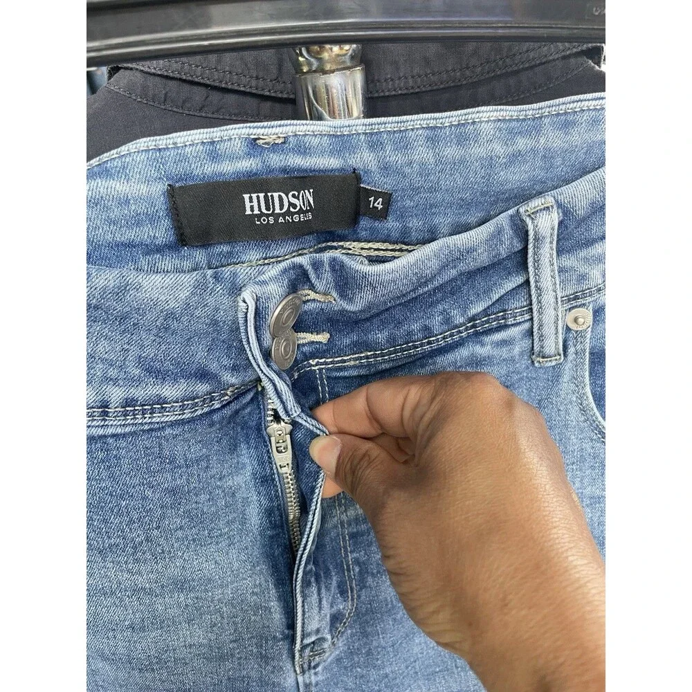 Hudson Ankle Straight Leg Women’s 14 Mid Rise Flap Pocket Jeans Stretch Denim